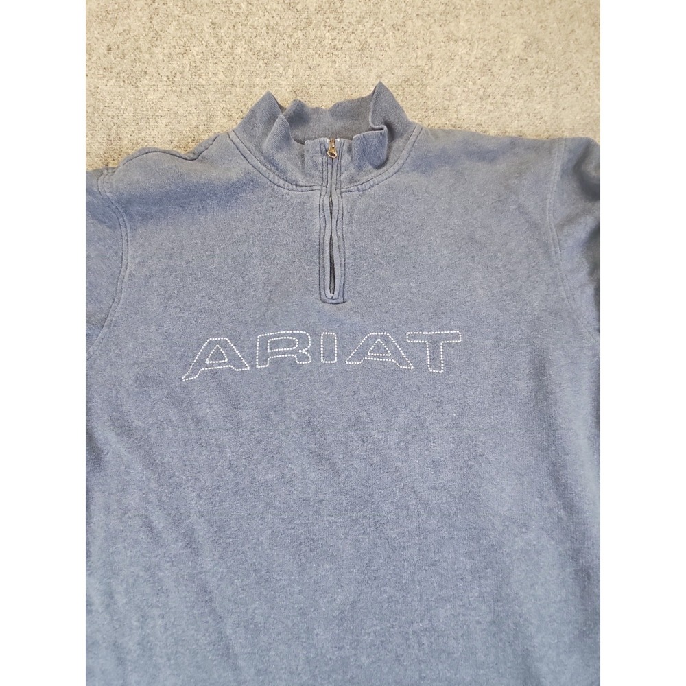 Ariat Sweater Mens Medium 1/4 Zip Blue Pullover Fleece Lined Thermal Nice 1536